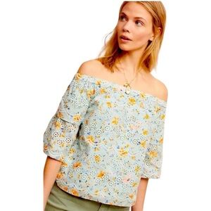 Laia Floral Eyelet Off Shoulder‎ Top Blouse Ruffle Sleeve Spring Summer Cute